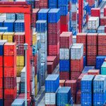 Cargo containers at a shipping port.