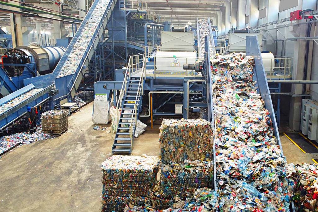 Inside a plastics recycling facility.