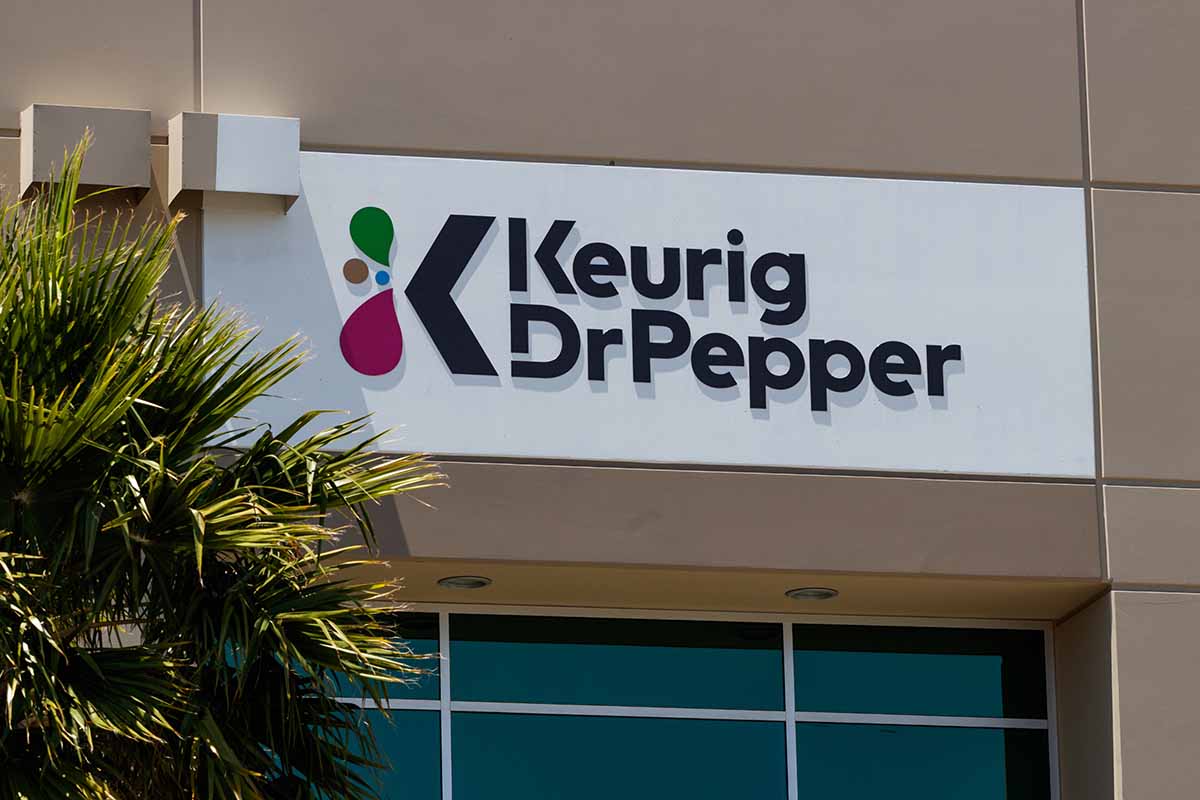 Keurig Dr Pepper logo on company building.