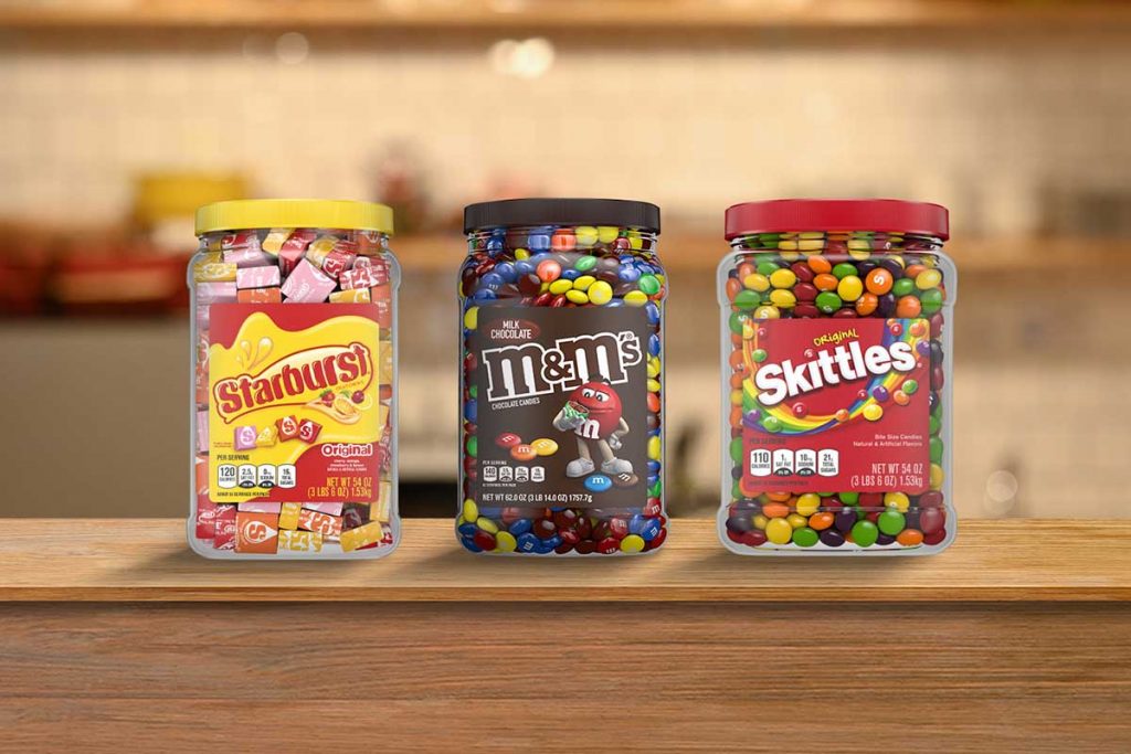 Candy containers from Berry Global and Mars.