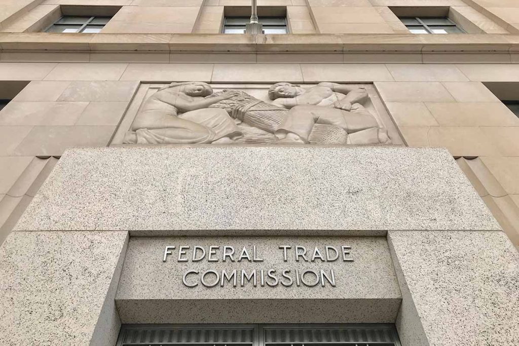 Sign above the door for the Federal Trade Commission building in Washington, D.C.