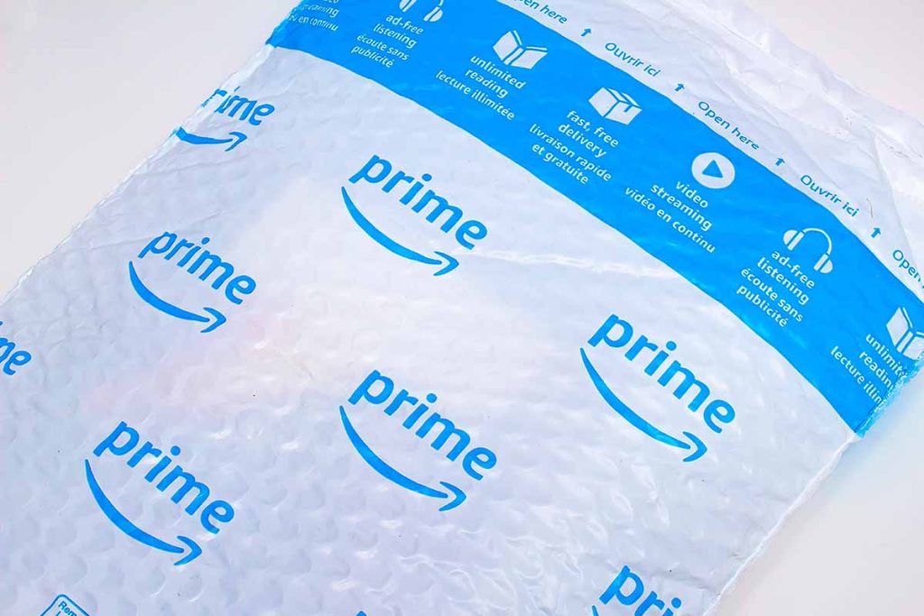 Amazon Prime plastic bubble shipping mailer.