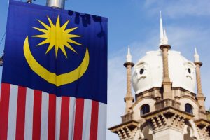 Malaysian,Flag,And,Old,Kl,Railway,Station,,Kuala,Lumpur,,Malaysia,