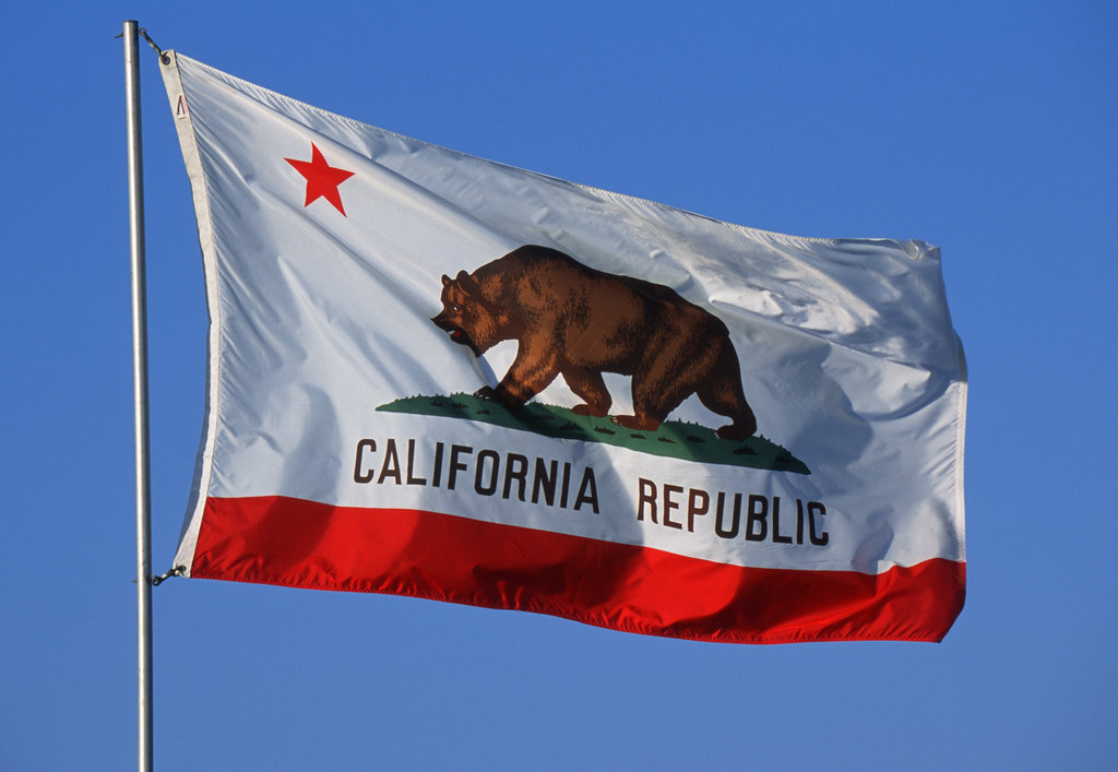 California flag against blue sky.