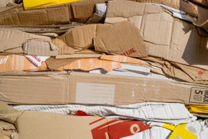 Bale of cardboard for recycling.