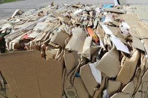 Baled cardboard to be recycled.