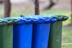 Curbside recycling carts.