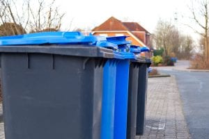 Curbside recycling carts.