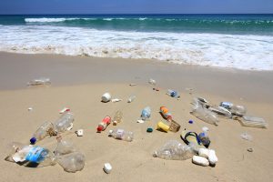 Plastics littering a beach in Malaysia.