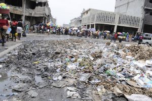 Plastic waste on a street in Port-au-Prince, Haiti.