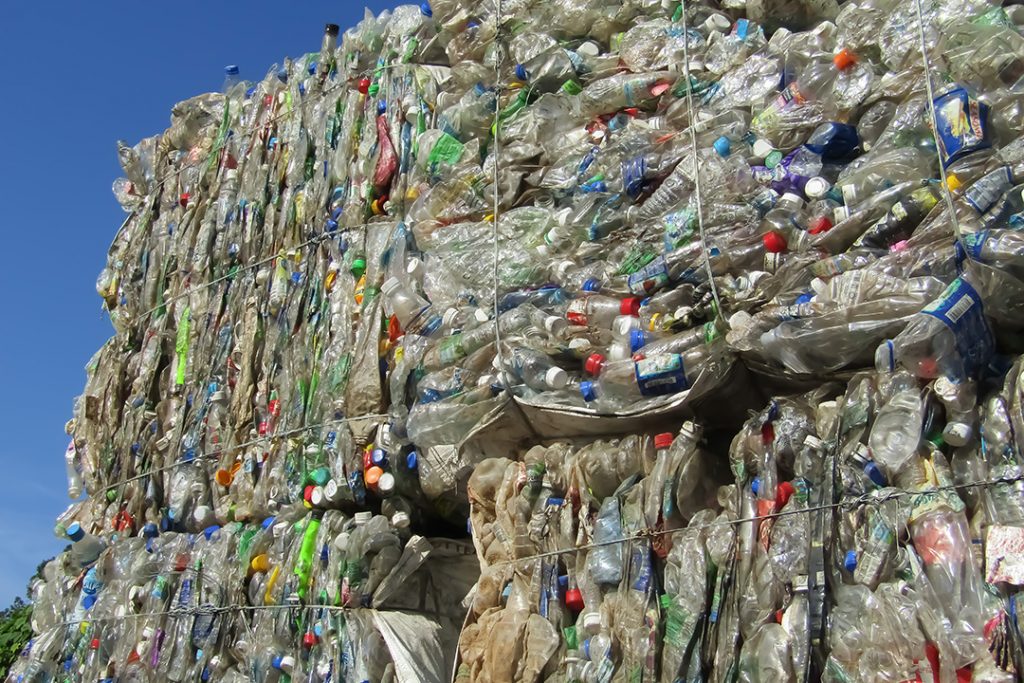 Bales of plastic for recycling.