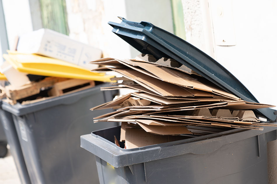 Fiber containers in recycling bins.