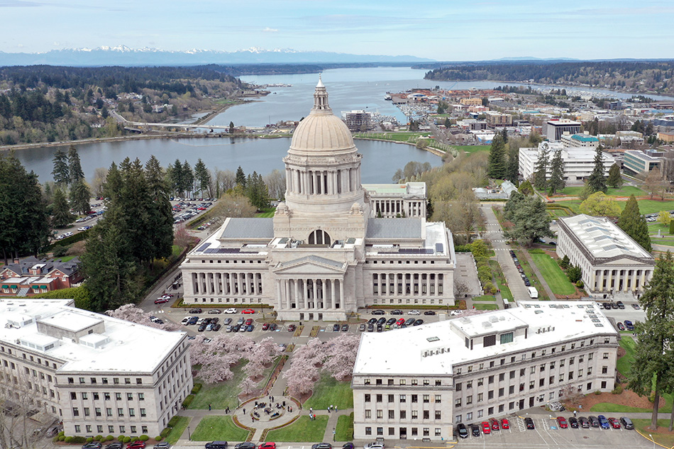 Aerial view of the Washington state capitol in Olympia.