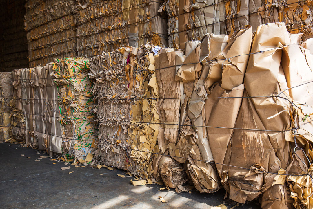 Baled fiber for recycling.