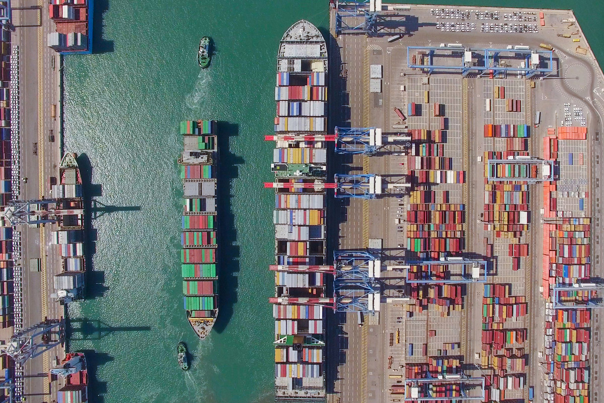 An export shipping terminal from above.