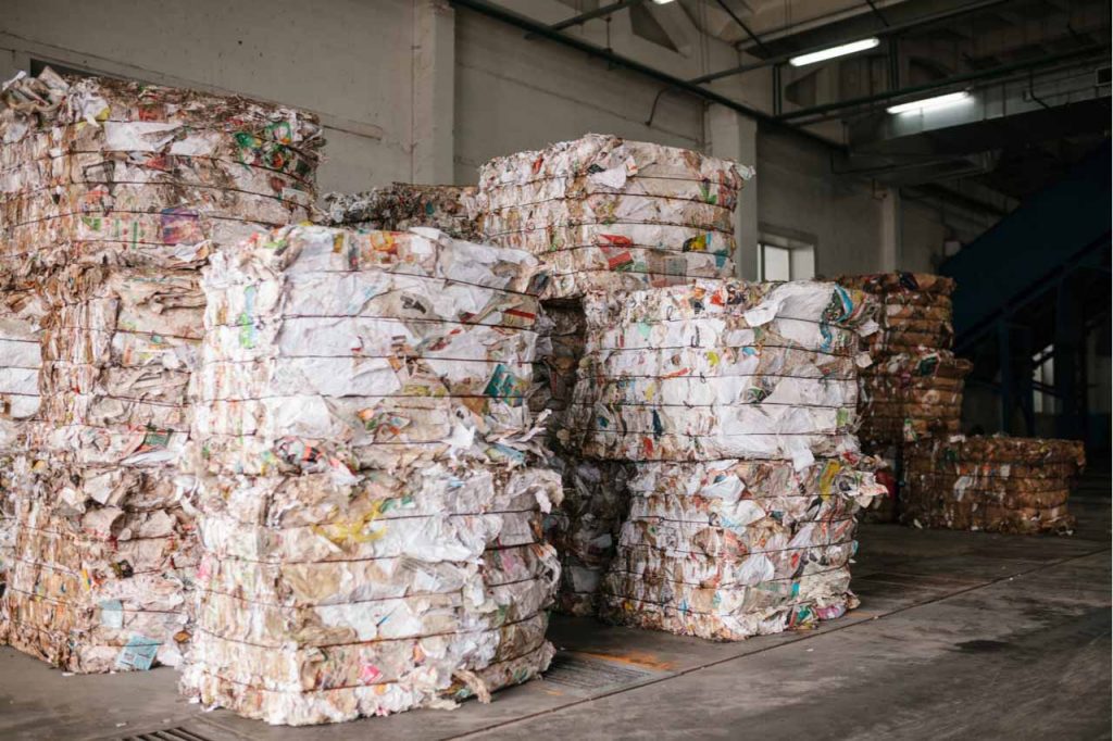 Bales of paper for recycling.