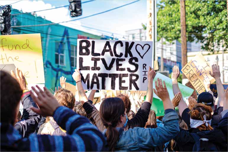 Black Lives Matter sign held during a protest march.