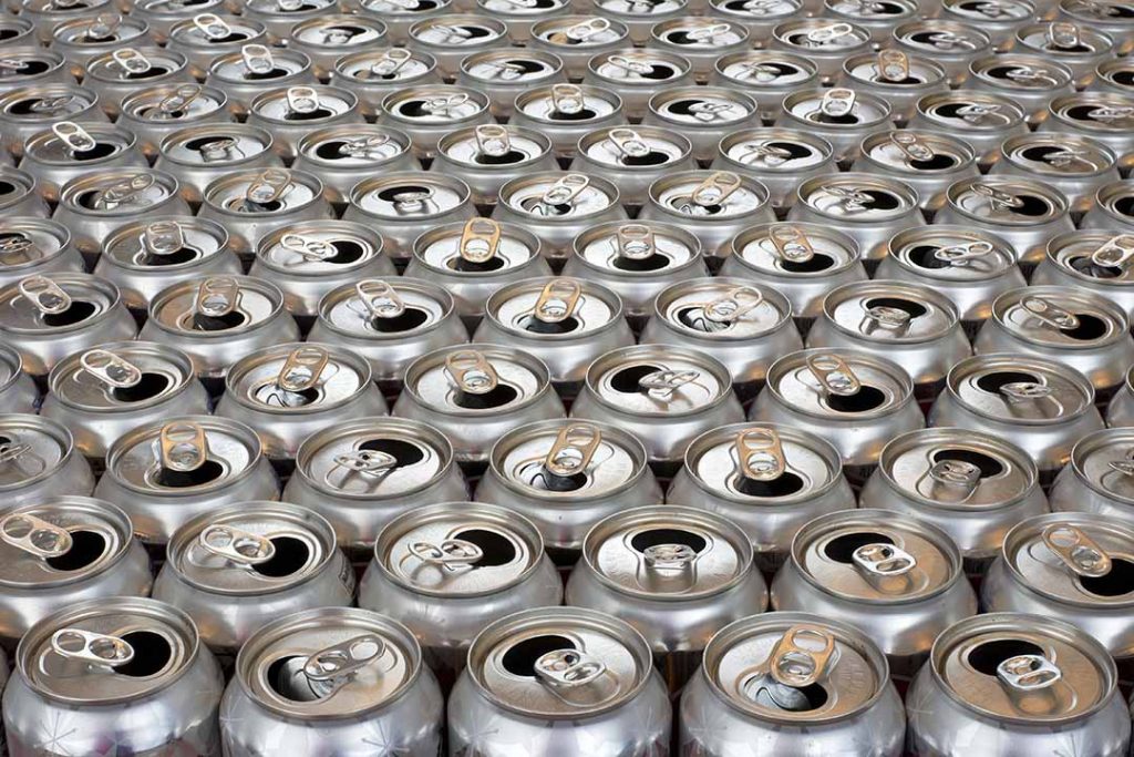 Aluminum beverage cans for recycling.