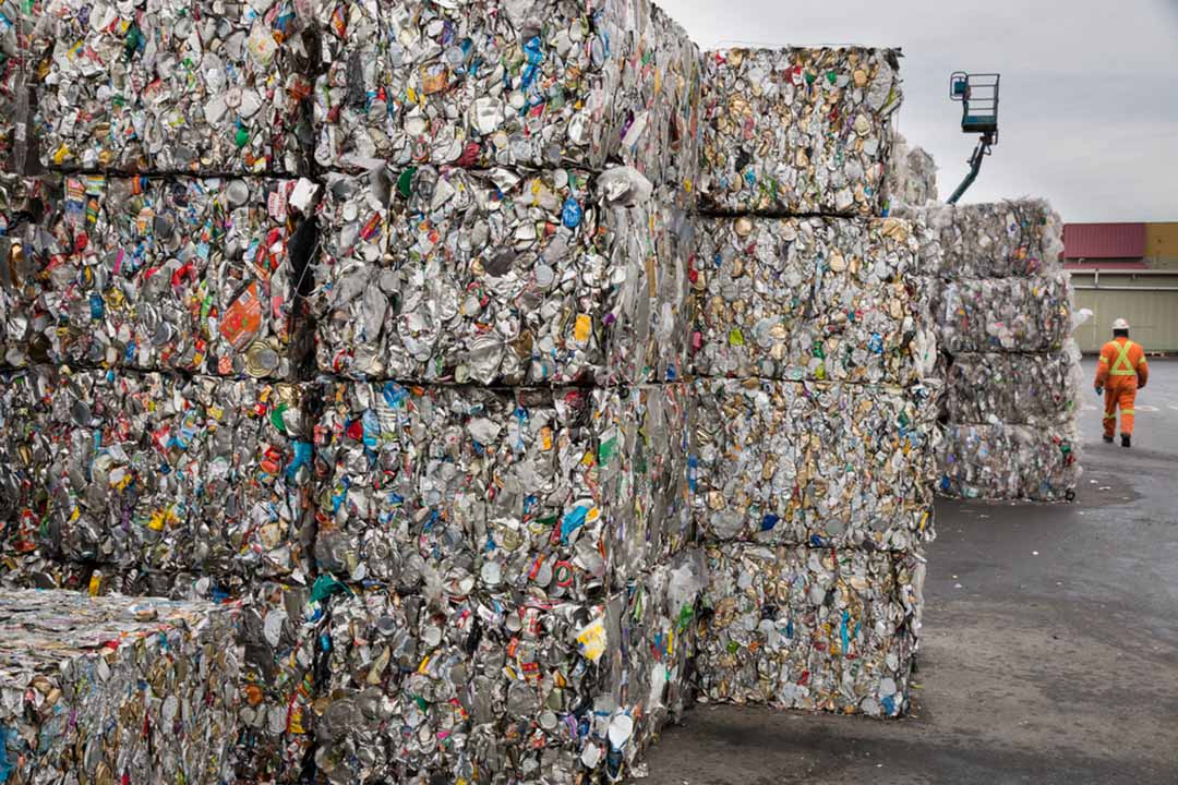 Metal bales at a recycling facility.