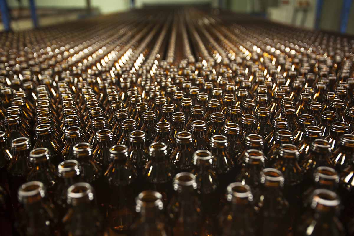 Glass bottles finished at the factory.