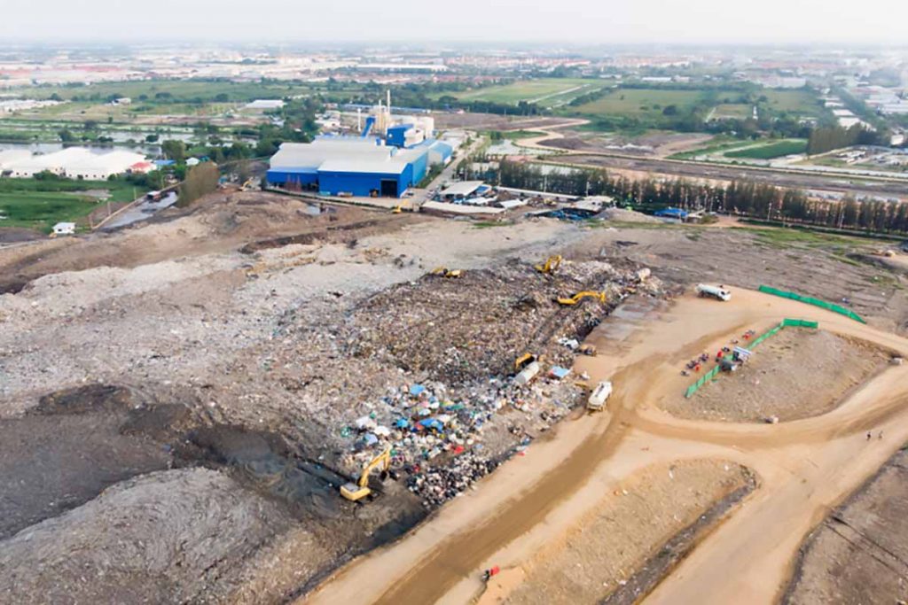 Aerial view of a community solid waste landfill.