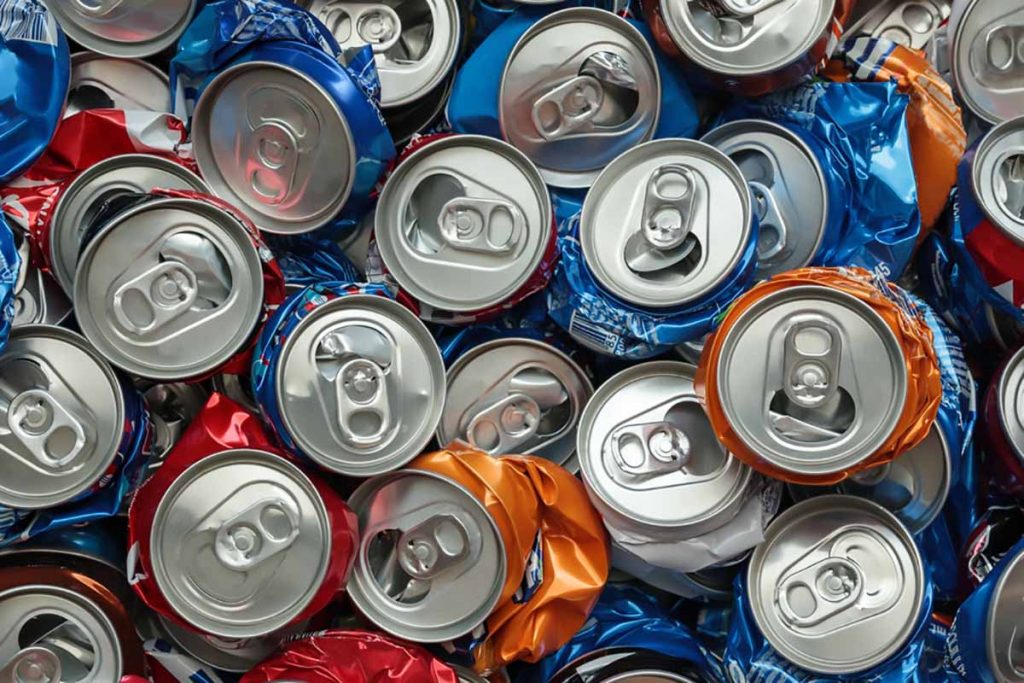 Aluminum cans baled for recycling.