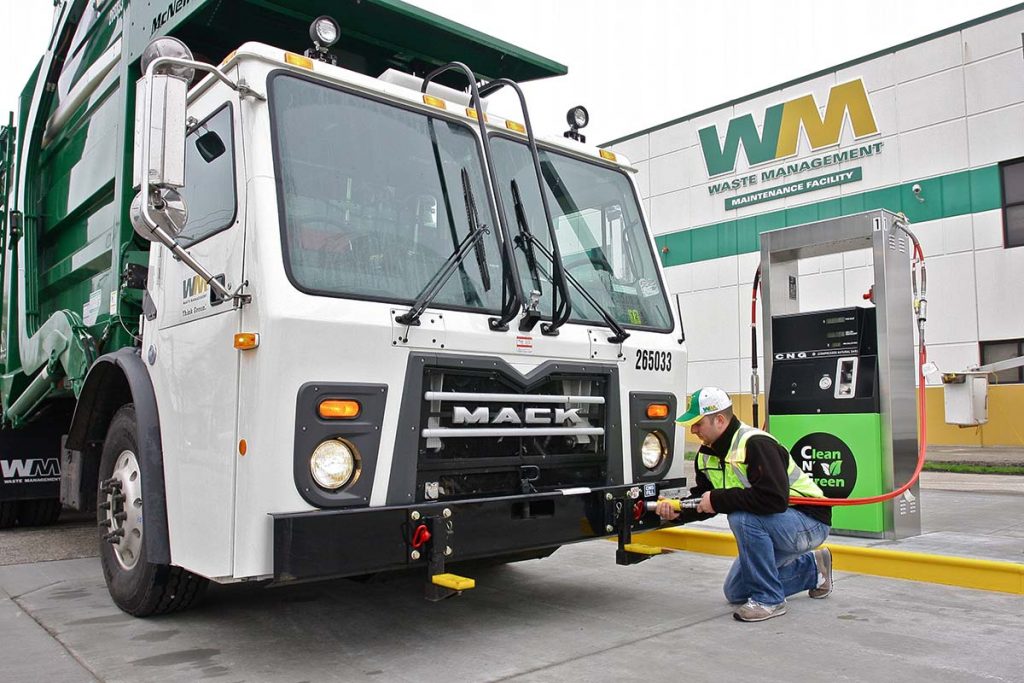 Waste Management truck refueling.