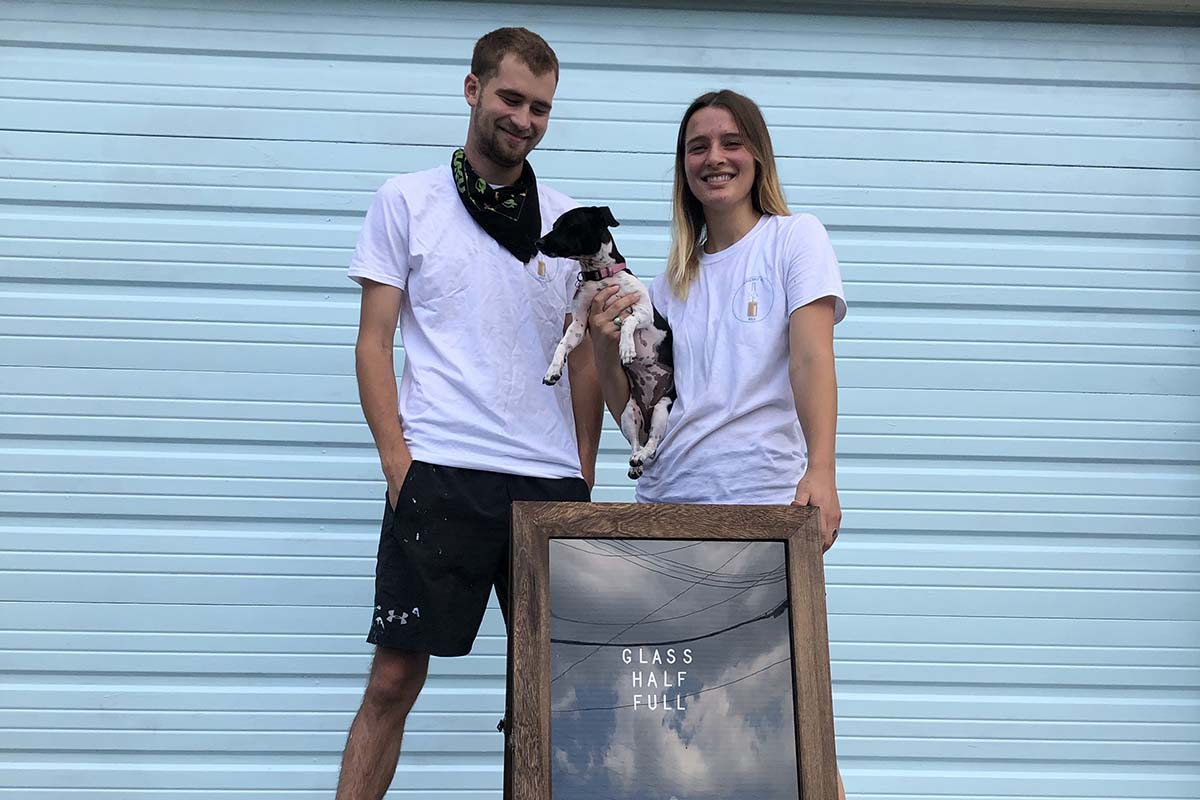 Glass Half Full founders, (l to r) Max Steitz and Franziska Trautmann, with the dog Miss Tchoupitoulas.