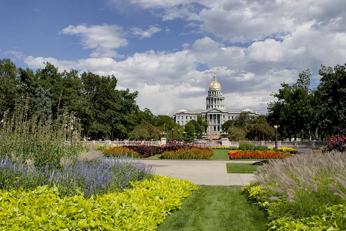 Colorado's Capitol building in Denver with gardens.