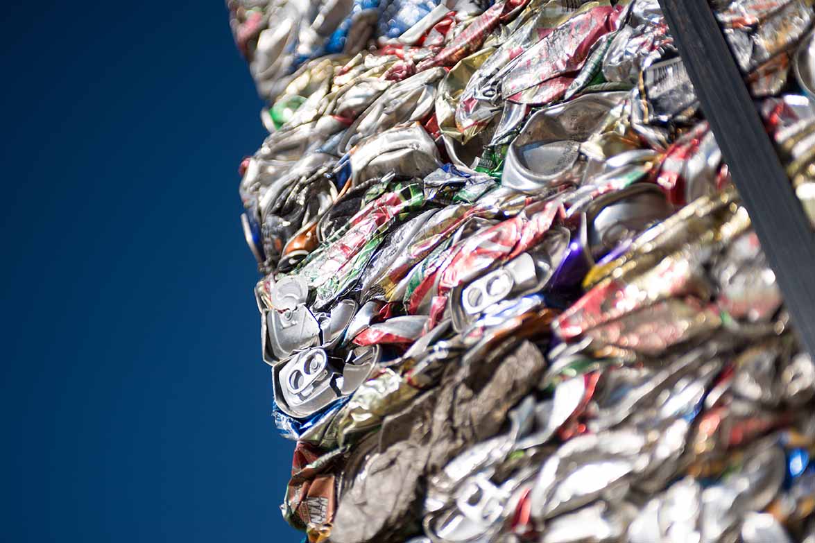 Close up view of an bale of UBCs for recycling.