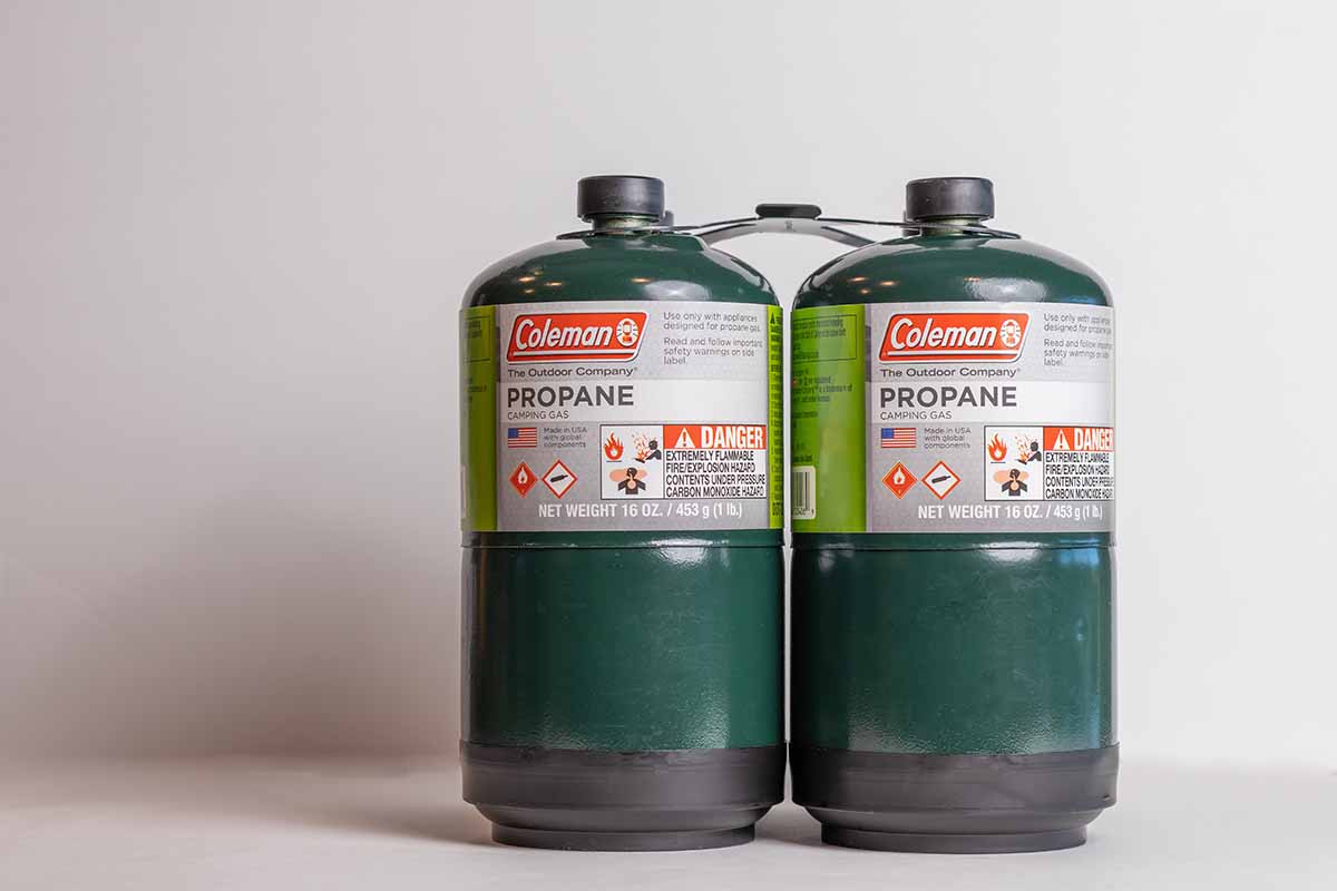 Propane tanks for camping stoves.