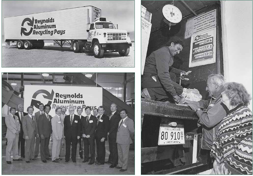 Collage of Reynolds Aluminum Recycling Company (RARCO) buyback program archive photos.