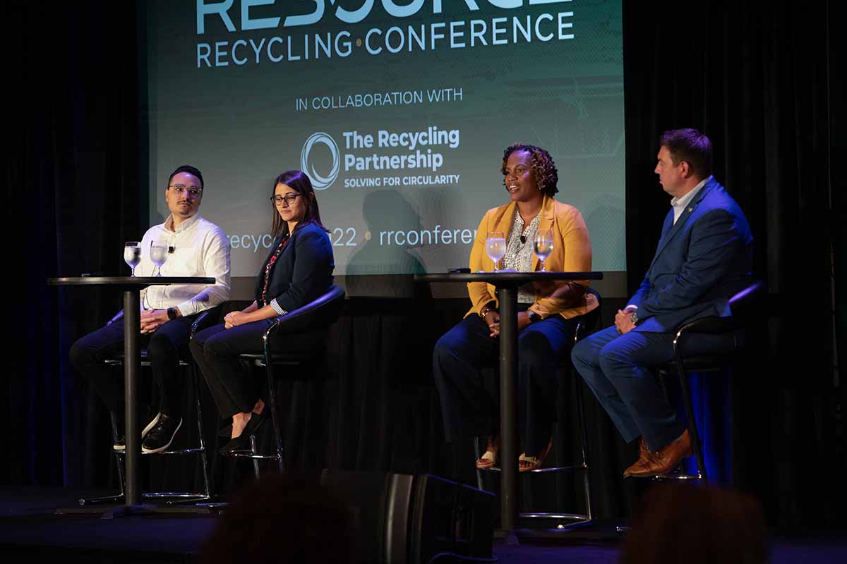 Speakers on stage at the 2022 Resource Recycling Conference.