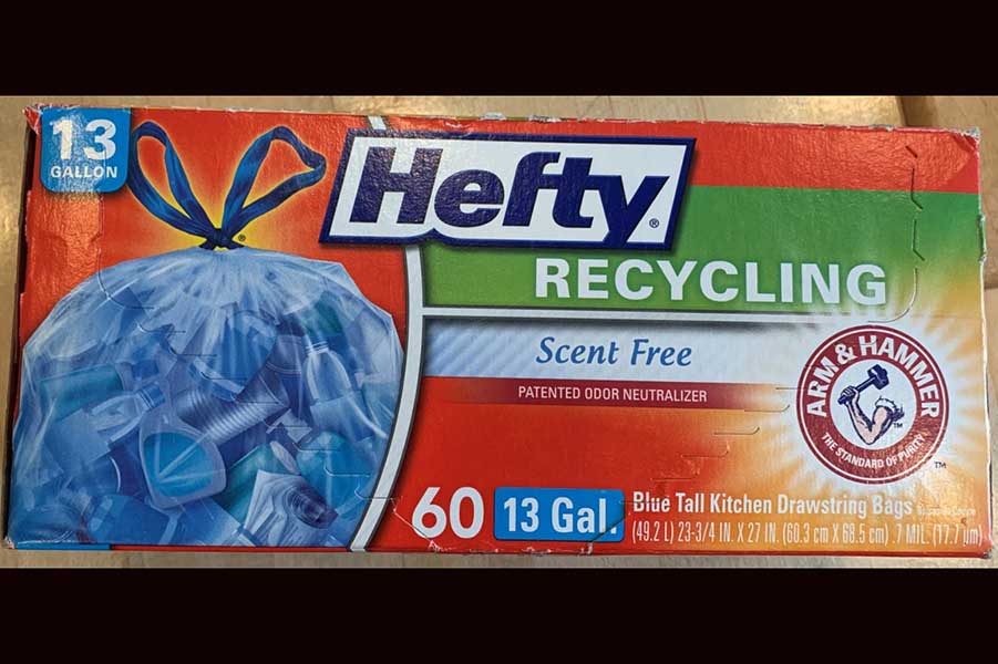 Front of Hefty Recycling Bag box in question in court.