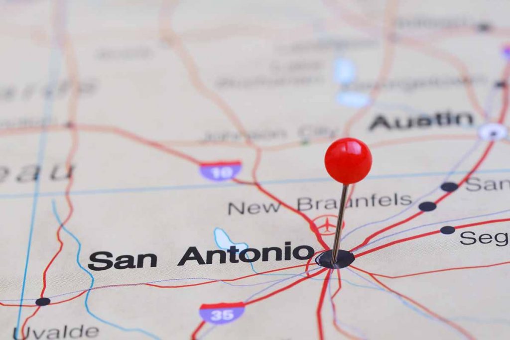 Map showing a pin in San Antonio and surrounding area blurred.
