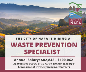 City of Napa is hiring a Waste Prevention Specialist. Apply by January 8.