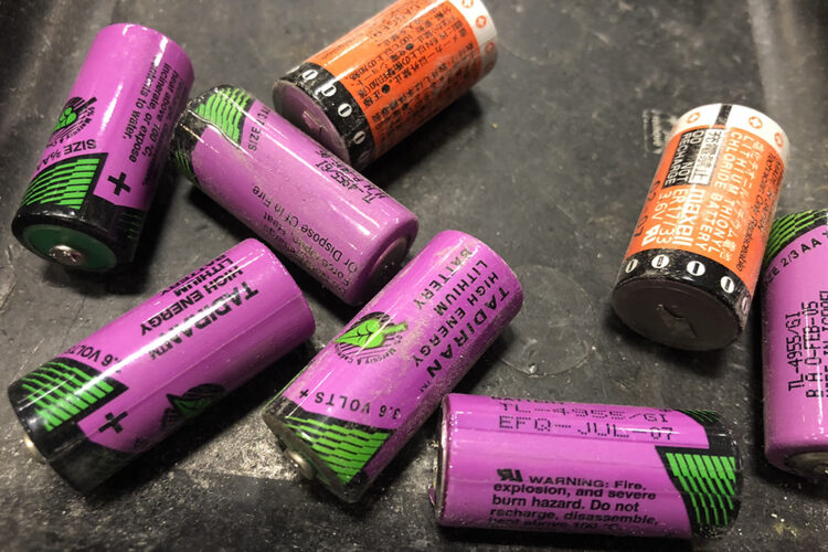 Close up of lithium-ion batteries for recycling.