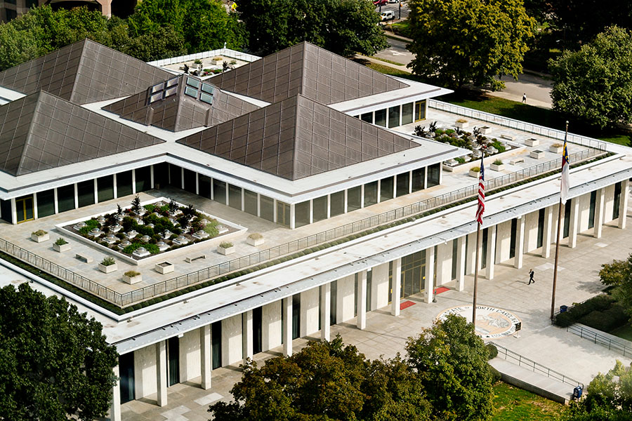 N.C. state legislative building from above.