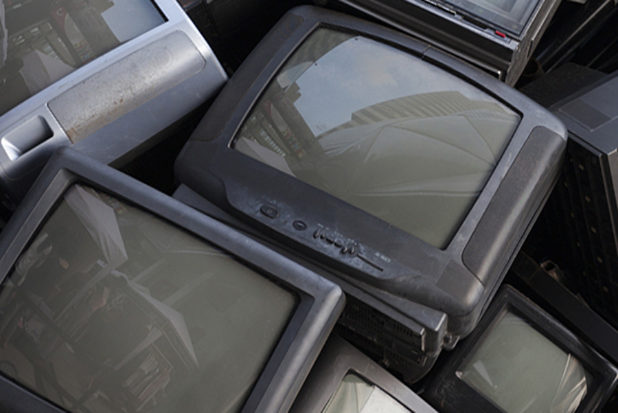CRT televisions collected for recycling.