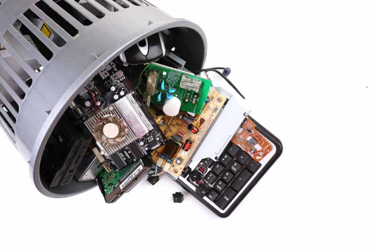 E-scrap in a waste basket.