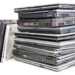 A stack of laptop computers.