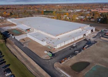 Aerial view of Li-Cycle's Rochester hub under construction.