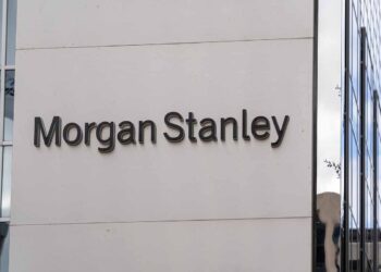 Morgan Stanley company sign on building in Texas.