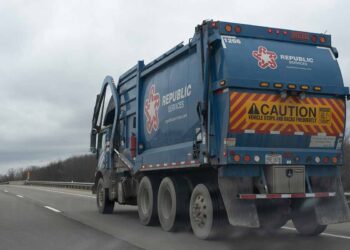 Republic Services truck on the road.