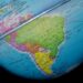 View of globe with focus on South America.