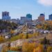 Yellowknife, Northwest Territories scene with trees and buildings.