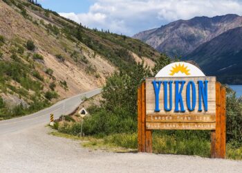 Road sign for Yukon Territory, Canada.