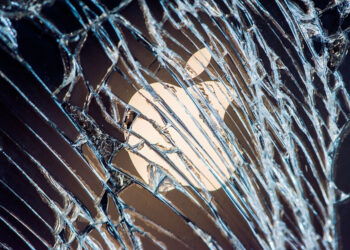 A cracked Apple phone.