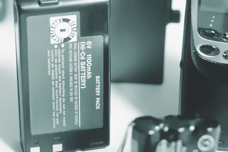 Battery with recycling instructions.