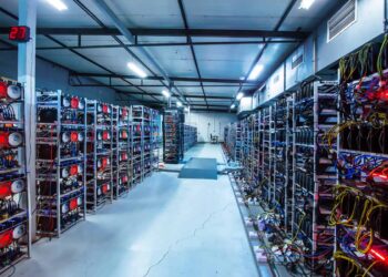 Bitcoin and crypto mining room.